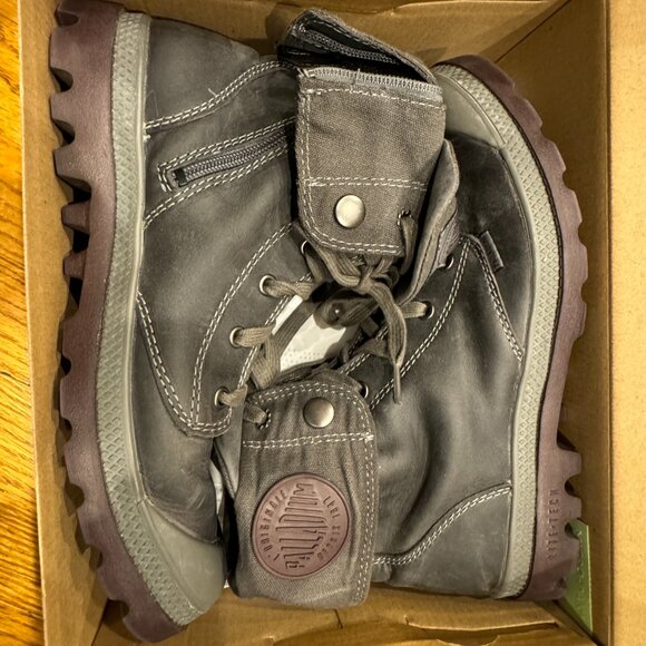 NWOT Palladium Baggy Leather/Canvas Fold Zip & Lace-up Seal Gray Hiking Boot 9.5 - Picture 12 of 13